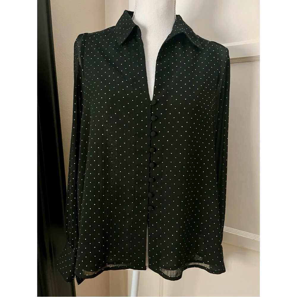 Zara Black Polka Dot Button-Up Blouse